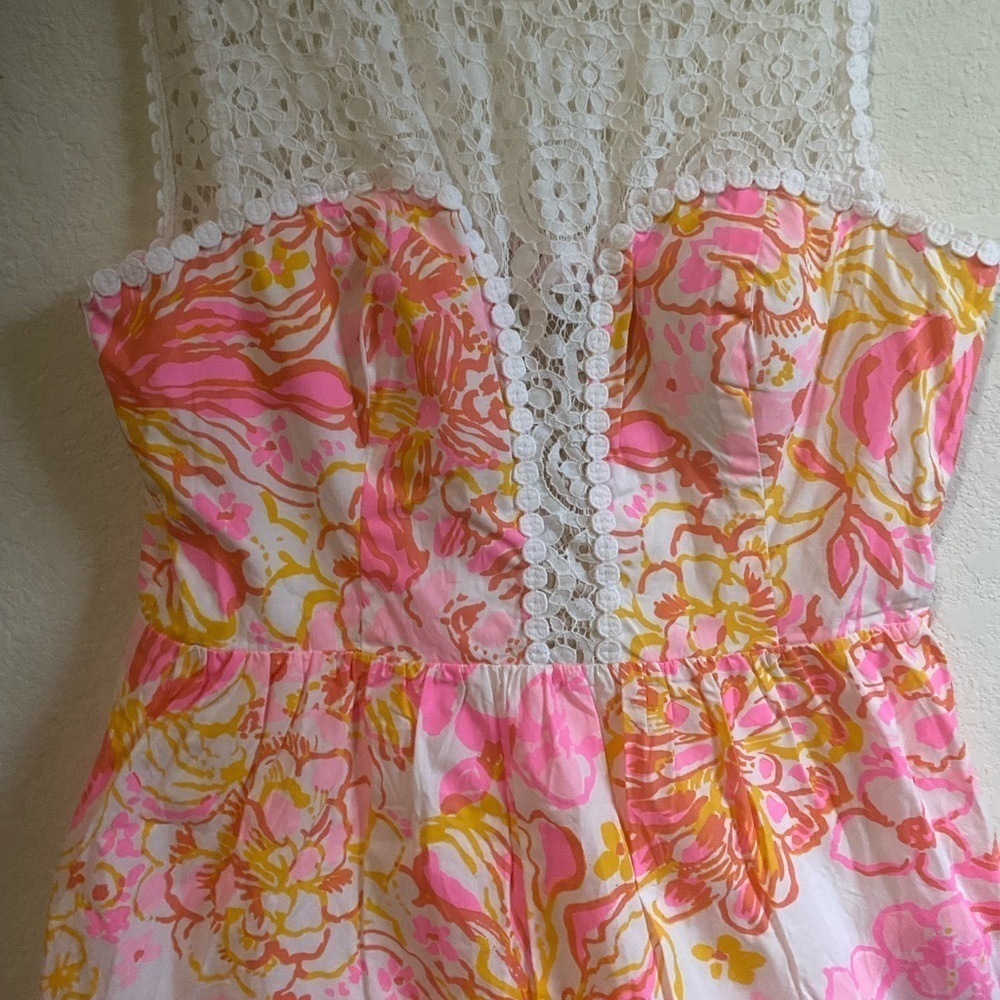Lilly Pulitzer Reagan Happiness Pink Tropical Babydoll Fit Flare Dress Pockets 8 - Picture 8 of 15